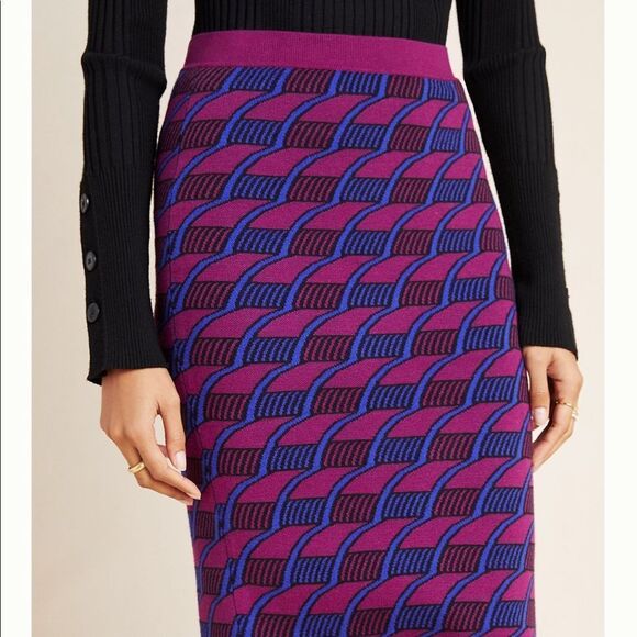 Anthropologie Patterned Sweater Pencil Midi Skirt Size XL NWT - Picture 4 of 11